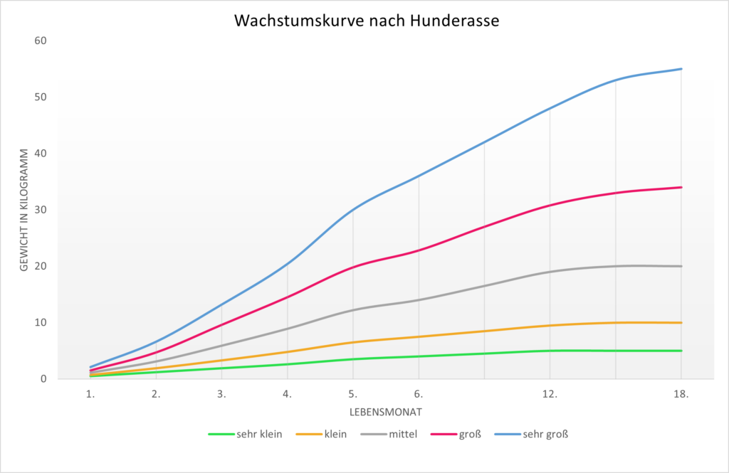 Die Wachstumskurve zeigt die Gewichtsentwicklung von Welpen.